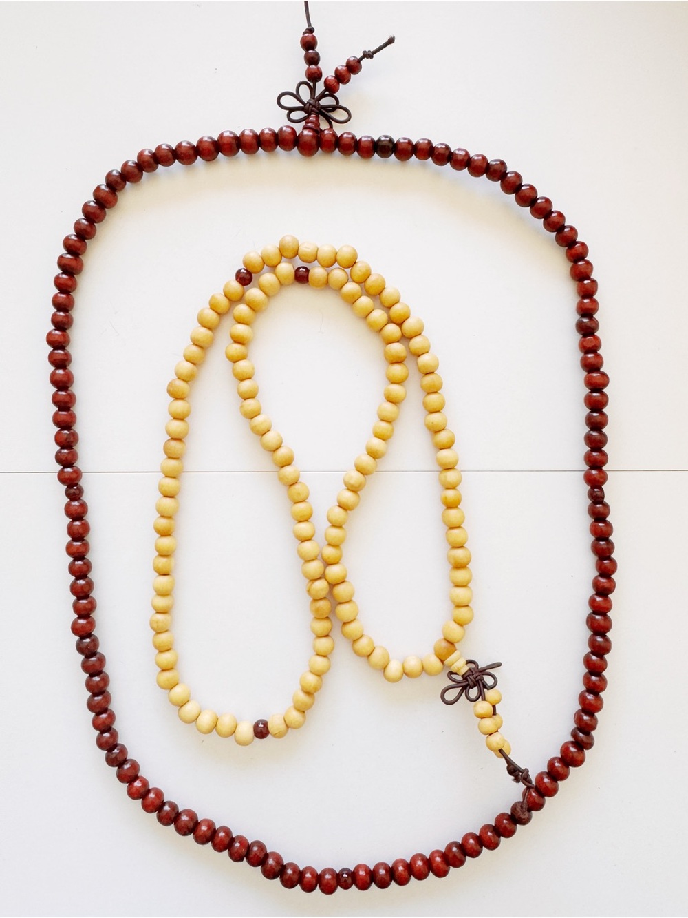 Handmade Wooden Bead Necklace Set in Brown and Cream